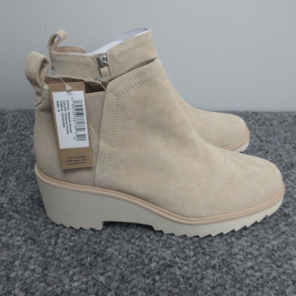 TOMS Maude Boots Womens Size 9 Beige Oatmeal Suede Wedge Ankle Bootie NWOB - Picture 6 of 14